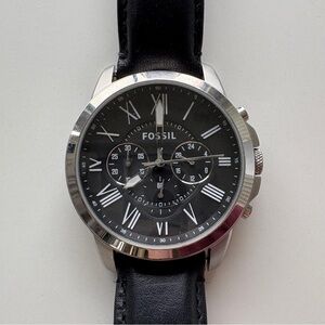 GUC Fossil Grant Chronograph Black Leather Watch (FS4812)
